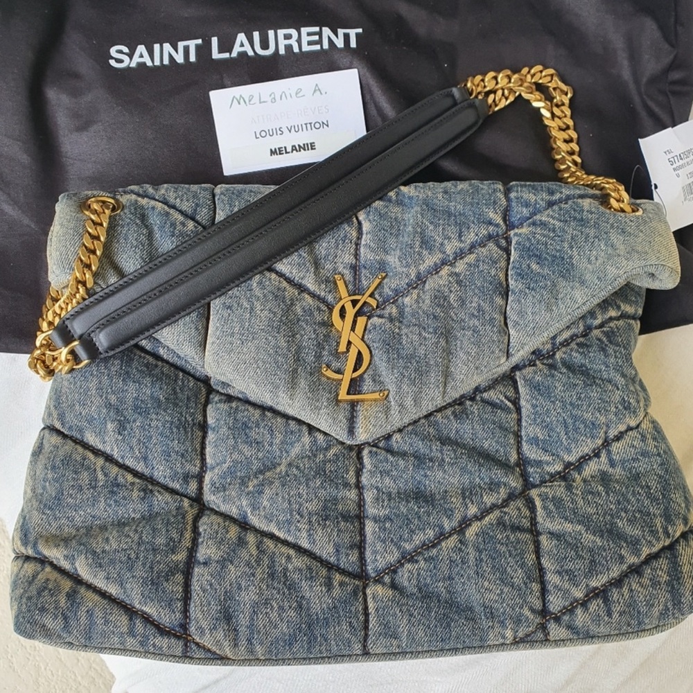 🆕 YSL Acid Denim Puffer Bag NEW 100% Authentic Yves Saint Laurent  Med NWT NEW